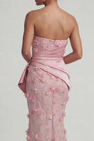 Load image into Gallery viewer, Pink Floral Ruched Strapless Mermaid Long Formal Dress with Shawl