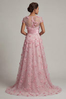 Load image into Gallery viewer, Pink A Line Long Floral Short Sleeves Formal Dress
