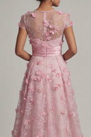 Load image into Gallery viewer, Pink A Line Long Floral Short Sleeves Formal Dress