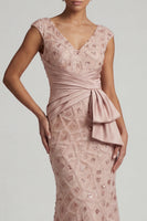 Load image into Gallery viewer, Sparkly Blush Beaded V-Neck Mermaid Ruched Long Formal Dress