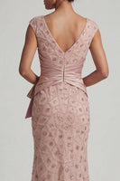 Load image into Gallery viewer, Sparkly Blush Beaded V-Neck Mermaid Ruched Long Formal Dress
