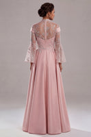 Load image into Gallery viewer, Pink Flare A Line Long Sleeves Formal Dress