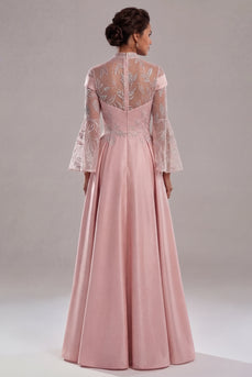 Pink Flare A Line Long Sleeves Formal Dress