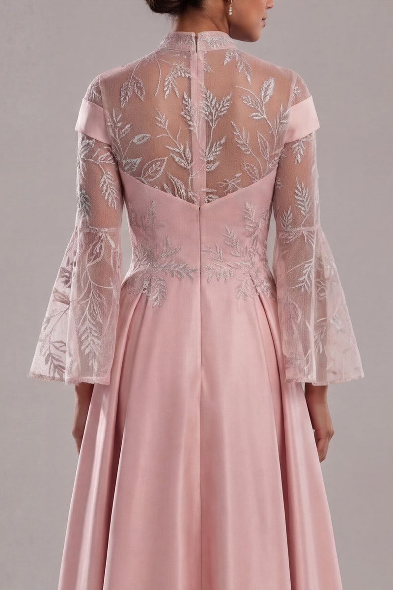 Load image into Gallery viewer, Pink Flare A Line Long Sleeves Formal Dress