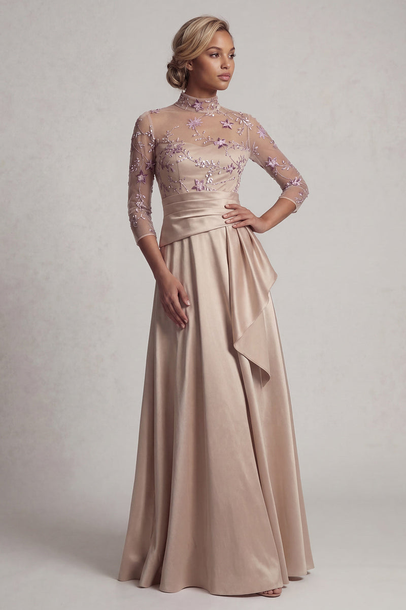 Load image into Gallery viewer, Champagne Floral Long A Line Ruched Formal Dress with Ruffles