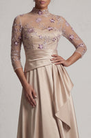 Load image into Gallery viewer, Champagne Floral Long A Line Ruched Formal Dress with Ruffles