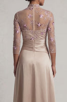 Load image into Gallery viewer, Champagne Floral Long A Line Ruched Formal Dress with Ruffles