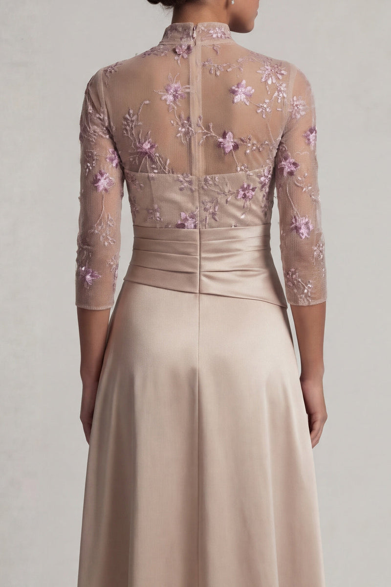 Load image into Gallery viewer, Champagne Floral Long A Line Ruched Formal Dress with Ruffles