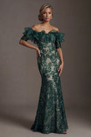 Load image into Gallery viewer, Sparkly Dark Green Beaded Mermaid Long Formal Dress with Ruffles