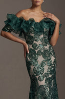 Load image into Gallery viewer, Sparkly Dark Green Beaded Mermaid Long Formal Dress with Ruffles