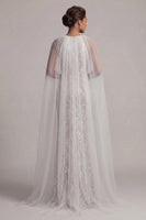 Load image into Gallery viewer, Sparkly Ivory Beaded Boat Neck Mermaid Long Formal Dress with Cape