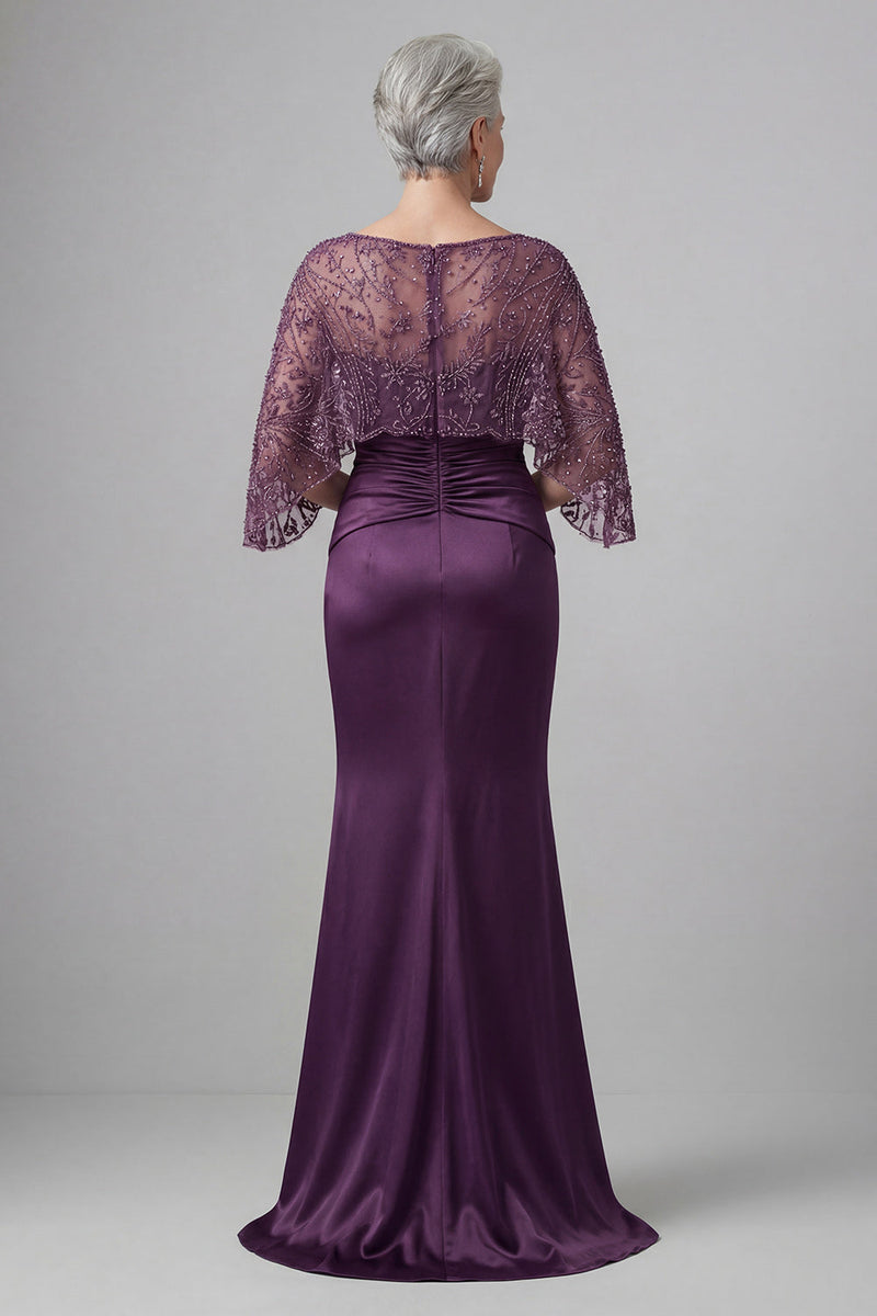 Load image into Gallery viewer, Sparkly Dark Purple Boat Neck Mermaid Beaded Long Mother of the Bride Dress