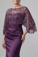 Load image into Gallery viewer, Sparkly Dark Purple Boat Neck Mermaid Beaded Long Mother of the Bride Dress