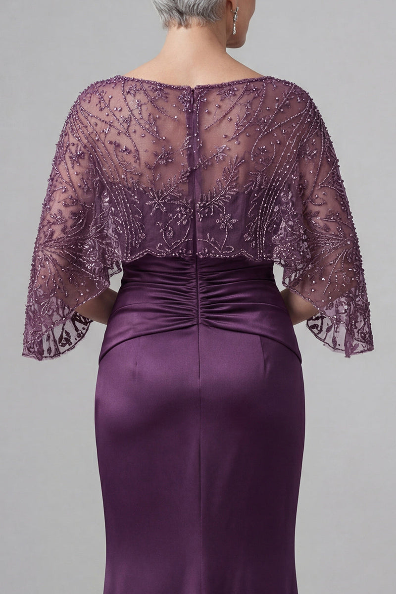 Load image into Gallery viewer, Sparkly Dark Purple Boat Neck Mermaid Beaded Long Mother of the Bride Dress