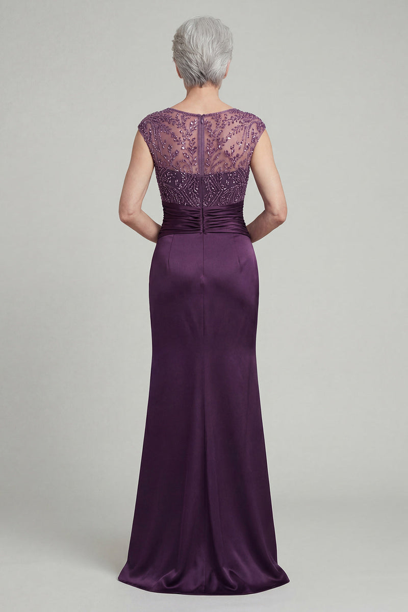 Load image into Gallery viewer, Sparkly Dark Purple Mermaid Beaded Long Mother of the Bride Dress with Pockets