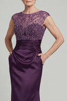 Load image into Gallery viewer, Sparkly Dark Purple Mermaid Beaded Long Mother of the Bride Dress with Pockets