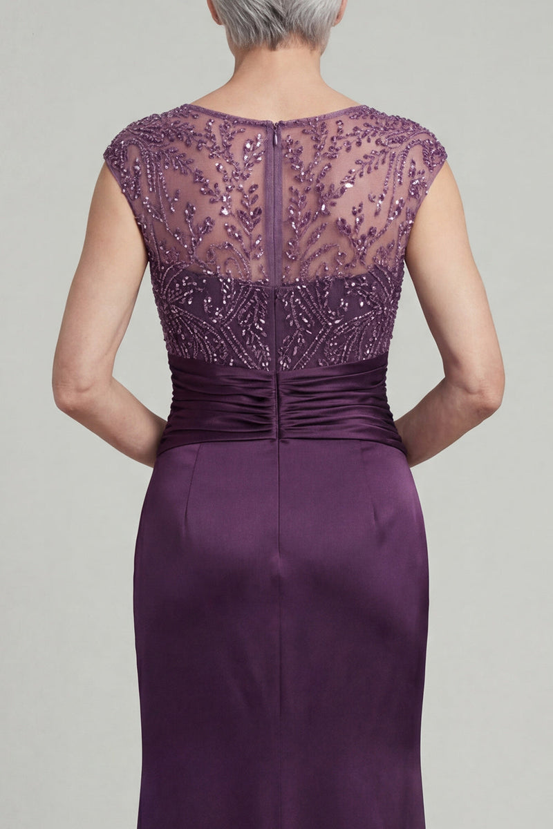 Load image into Gallery viewer, Sparkly Dark Purple Mermaid Beaded Long Mother of the Bride Dress with Pockets
