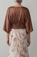Load image into Gallery viewer, Floral Coffee Boat Neck Lace Ruched Mermaid Long Mother of the Bride Dress