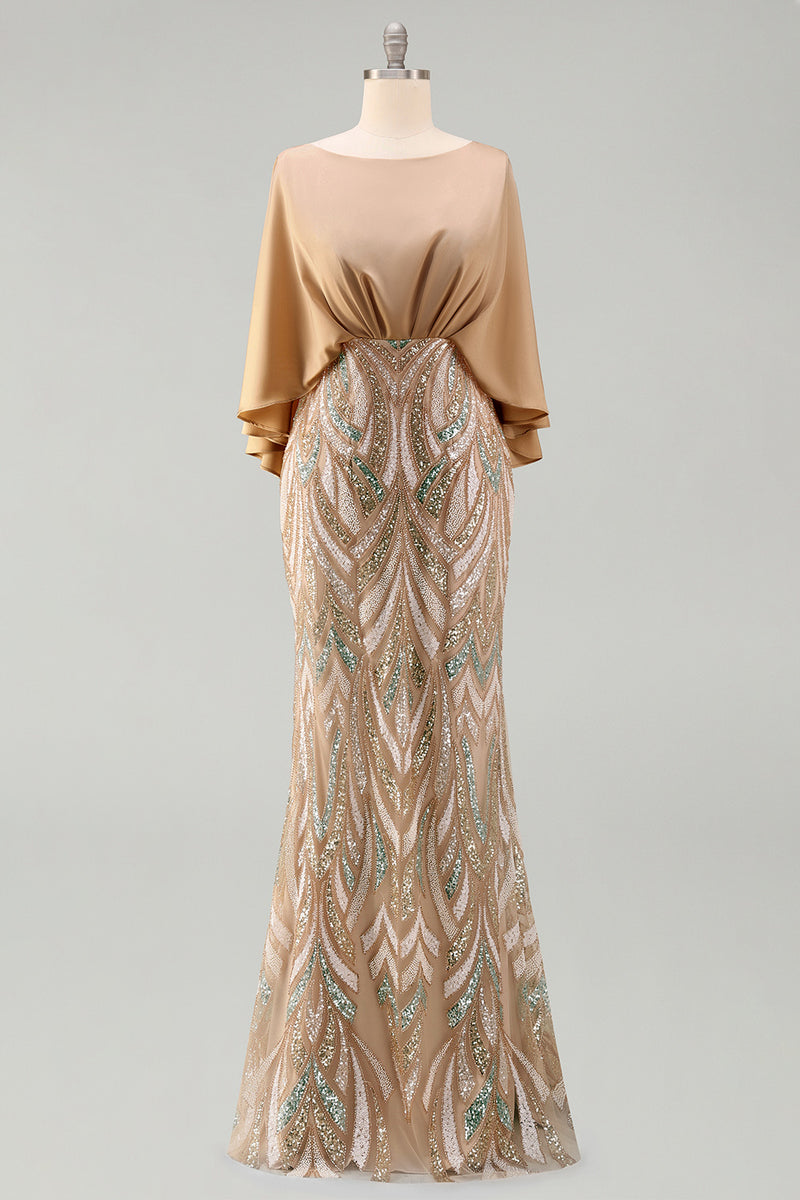 Load image into Gallery viewer, Sparkly Champagne Sequin Mermaid Long Mother of the Bride Dress