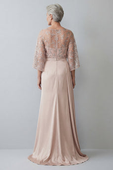 Blush Ruched Boat Neck Mermaid Long Mother of the Bride Dress with Side Cape