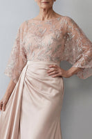 Load image into Gallery viewer, Blush Ruched Boat Neck Mermaid Long Mother of the Bride Dress with Side Cape