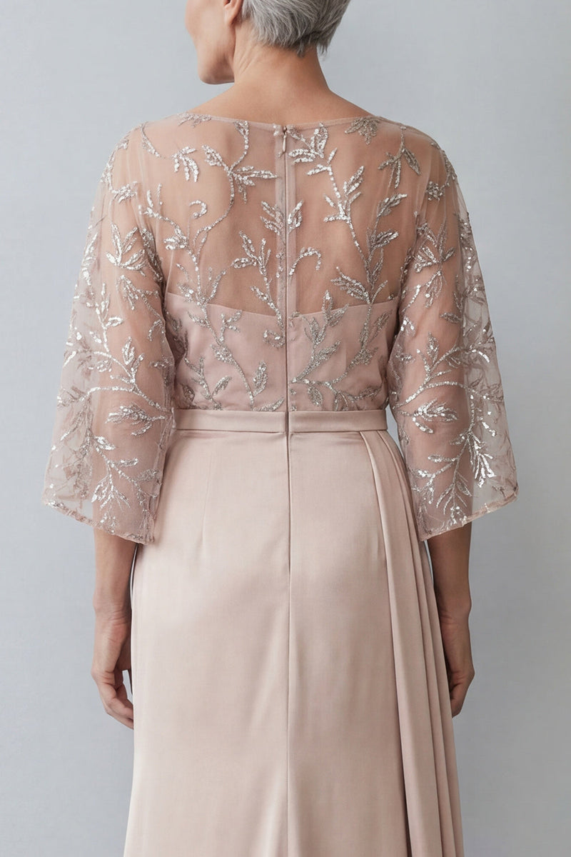 Load image into Gallery viewer, Blush Ruched Boat Neck Mermaid Long Mother of the Bride Dress with Side Cape