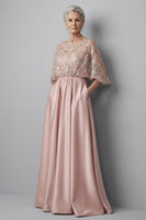 Load image into Gallery viewer, Blush Boat Neck A Line Ruched Floral Long Mother of the Bride Dress with Pockets