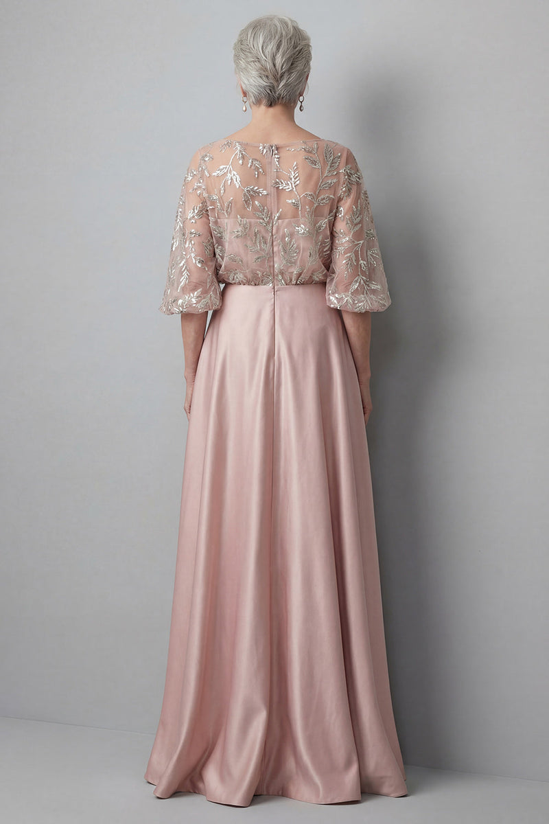 Load image into Gallery viewer, Blush Boat Neck A Line Ruched Floral Long Mother of the Bride Dress with Pockets