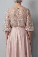 Load image into Gallery viewer, Blush Boat Neck A Line Ruched Floral Long Mother of the Bride Dress with Pockets