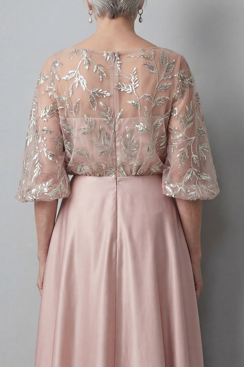 Load image into Gallery viewer, Blush Boat Neck A Line Ruched Floral Long Mother of the Bride Dress with Pockets