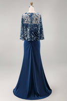 Load image into Gallery viewer, Sparkly Floral Navy Sequin Mermaid Ruched Long Mother of the Bride Dress