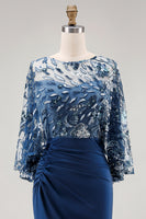 Load image into Gallery viewer, Sparkly Floral Navy Sequin Mermaid Ruched Long Mother of the Bride Dress