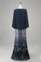 Load image into Gallery viewer, Sparkly Navy Sequin Mermaid Long Floral Mother of the Bride Dress