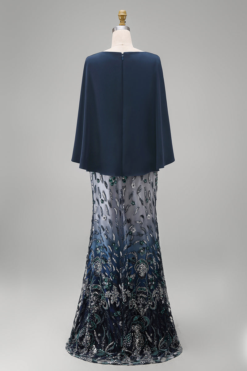 Load image into Gallery viewer, Sparkly Navy Sequin Mermaid Long Floral Mother of the Bride Dress