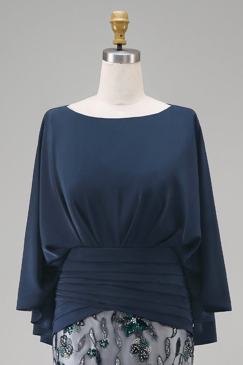Load image into Gallery viewer, Sparkly Navy Sequin Mermaid Long Floral Mother of the Bride Dress