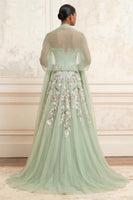 Load image into Gallery viewer, Dusty Sage Floral Ruffled Long Corset A Line Formal Dress with Shawl