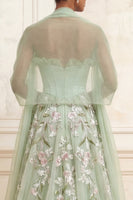Load image into Gallery viewer, Dusty Sage Floral Ruffled Long Corset A Line Formal Dress with Shawl