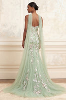 Load image into Gallery viewer, Floral Dusty Sage Mermaid Strapless Neck Scarf Long Formal Dress