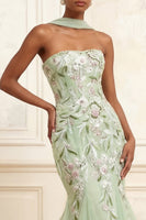Load image into Gallery viewer, Floral Dusty Sage Mermaid Strapless Neck Scarf Long Formal Dress