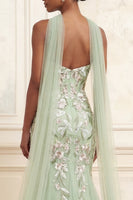 Load image into Gallery viewer, Floral Dusty Sage Mermaid Strapless Neck Scarf Long Formal Dress