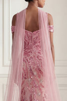 Load image into Gallery viewer, Sparkly Pink Cold Shoulder Long Neck Scarf Beaded Mermaid Gala Dress