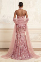 Load image into Gallery viewer, Sparkly Pink Strapless Long Mermaid Beaded Gala Dress with Shawl