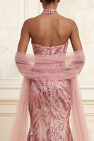 Load image into Gallery viewer, Sparkly Pink Strapless Long Mermaid Beaded Gala Dress with Shawl