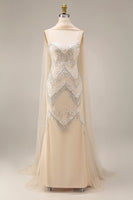 Load image into Gallery viewer, Sparkly Apricot Beaded Spaghetti Straps Long Gala Dress with Shawl