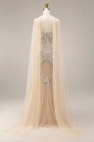 Load image into Gallery viewer, Sparkly Apricot Beaded Spaghetti Straps Long Gala Dress with Shawl