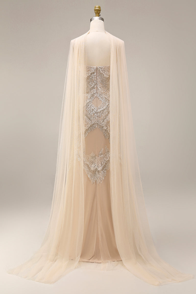 Load image into Gallery viewer, Sparkly Apricot Beaded Spaghetti Straps Long Gala Dress with Shawl
