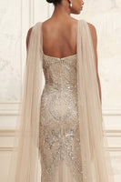 Load image into Gallery viewer, Sparkly Apricot Beaded Spaghetti Straps Long Gala Dress with Shawl