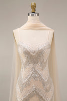 Load image into Gallery viewer, Sparkly Apricot Beaded Spaghetti Straps Long Gala Dress with Shawl