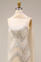 Load image into Gallery viewer, Sparkly Apricot Beaded Spaghetti Straps Long Gala Dress with Shawl