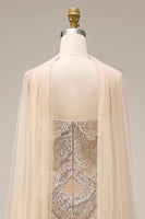 Load image into Gallery viewer, Sparkly Apricot Beaded Spaghetti Straps Long Gala Dress with Shawl